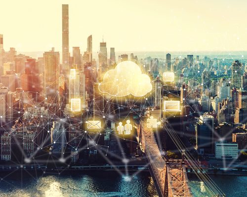Cloud Computing with the New York City skyline near Midtown
