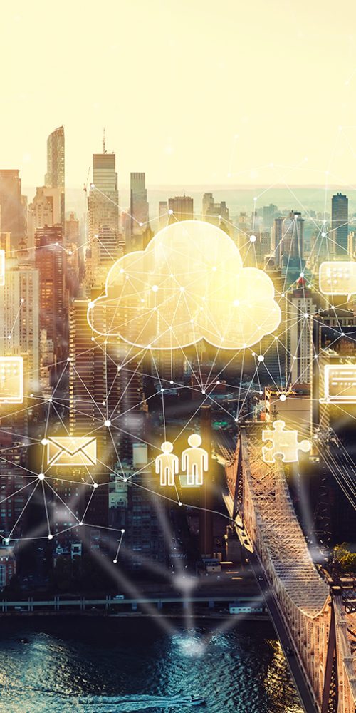 Cloud Computing with the New York City skyline near Midtown